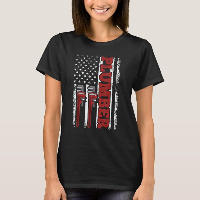 T-shirt Usa Flag Plumbing Tools American Patriotic Plumber (Devant)