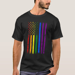 T-shirt USA Flag Rainbow 4 juillet LGBTQ Gay pride Mois