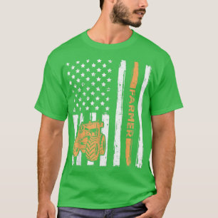T-shirt USA Flag Tractor Farmer Rancher Farming Agricultur
