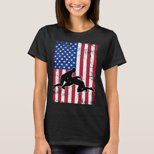 T-shirt Usa Flag Wrestling American Flag Wrestling Wrestle (Devant)
