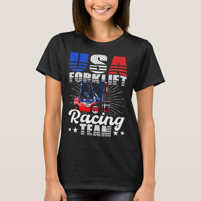 T-shirt USA Forklift Operator Racing Team Warehouse Worker (Devant)