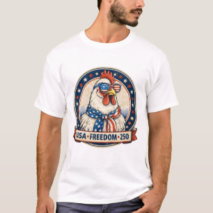 T-shirt USA Freedom 250 Poulet Patriotique Quatre Juillet