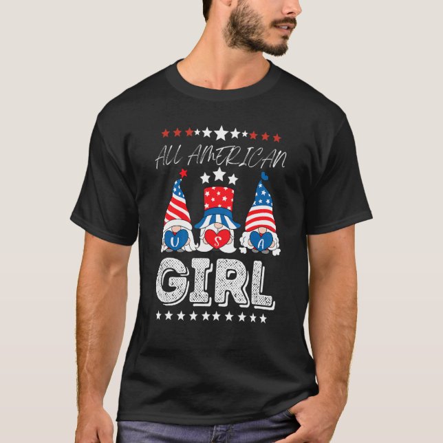 T-shirt Usa Gnomes 4 juillet Grande fille du drapeau améri (Devant)