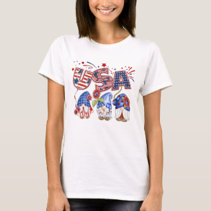 T-Shirt USA Gnomes Aquarelle 4 juillet Patriotique