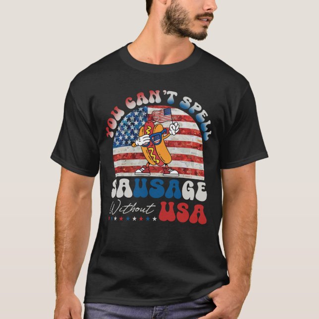 T-shirt USA Hot Dog Patriotic Funny BBBQ Grilling Cadeau (Devant)