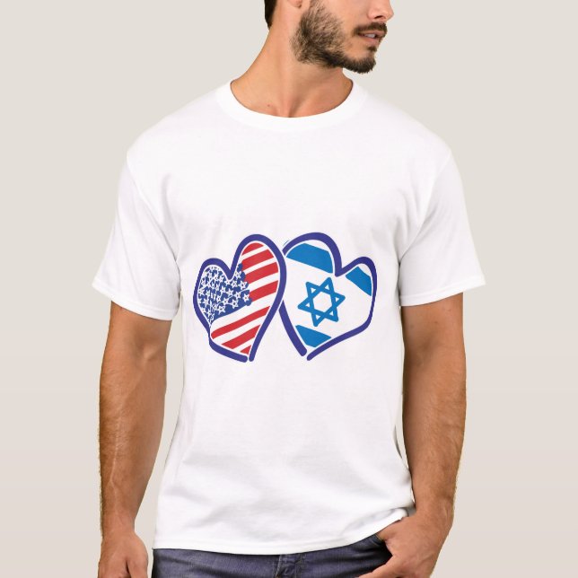 T-shirt USA Israel Love Hearts (Devant)