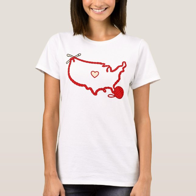 T-shirt USA Knitting Heart Map – American Yarn Lover (Devant)