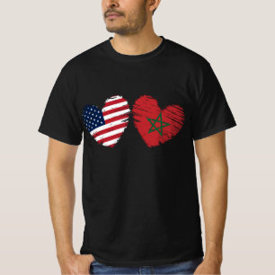 T-shirt USA Maroc Drapeau Coeur marocain Américain
