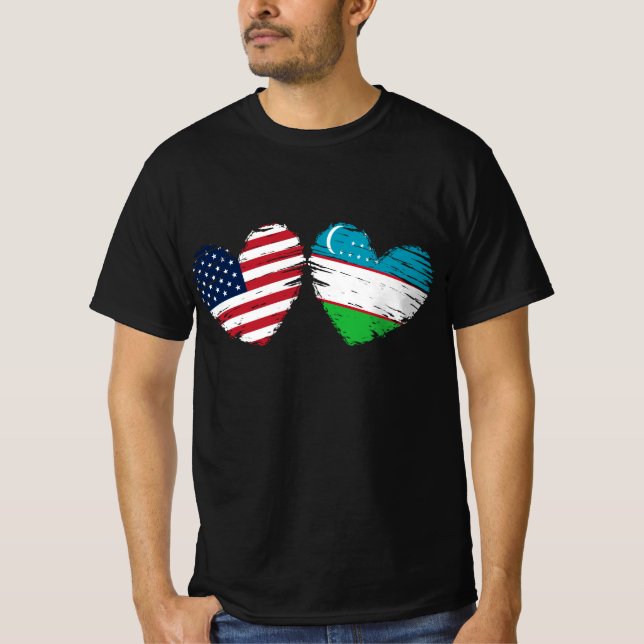 T-shirt USA Ouzbékistan Drapeau Coeur Ouzbek Américain (Devant)