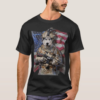 T-shirt USA Patriot Sibérie Husky Dog en Commando