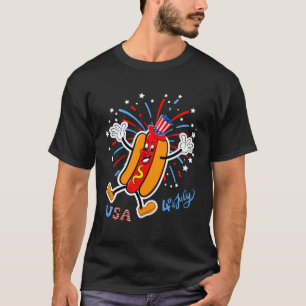 T-shirt Usa Patriotic Hotdog Avec Fireworks Été 4E De