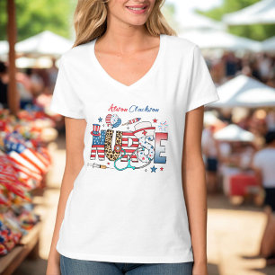 T-shirt USA Patriotic Nurse 4 juillet Icons Noms