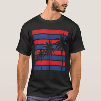 T-shirt USA Patriotic Palm Trees, Rouge Blanc Bleu 4° Ju