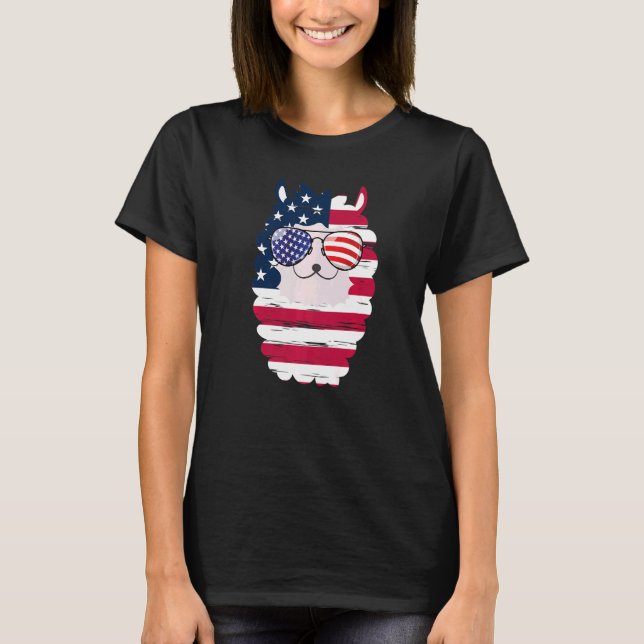 T-shirt USA Patriotique Llama US Drapeau Lunettes Juillet  (Devant)