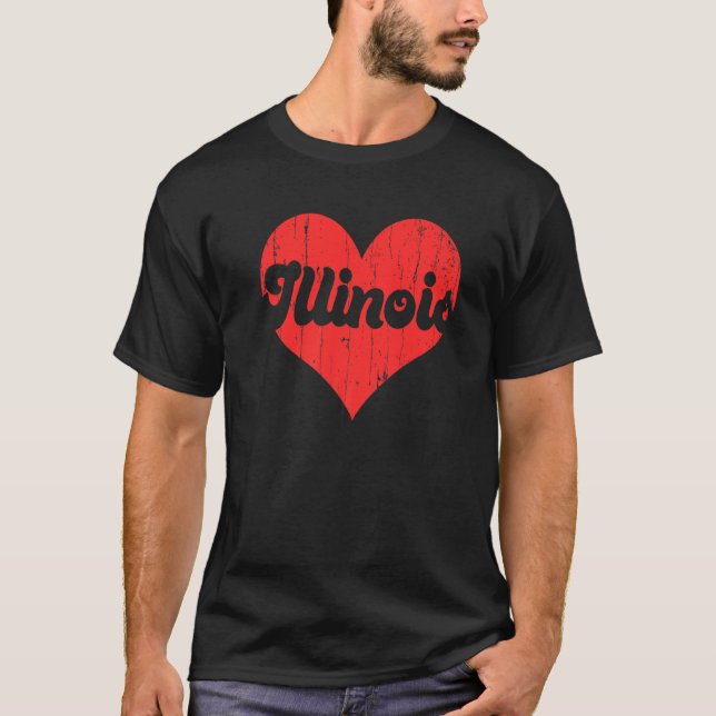 T-shirt USA Proud America State Flag Heart Love Illinois  (Devant)
