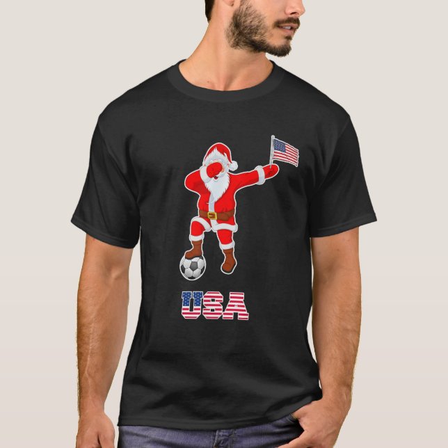 T-shirt USA Soccer Shirt Dabbing Père Noël Christmas Ameri (Devant)