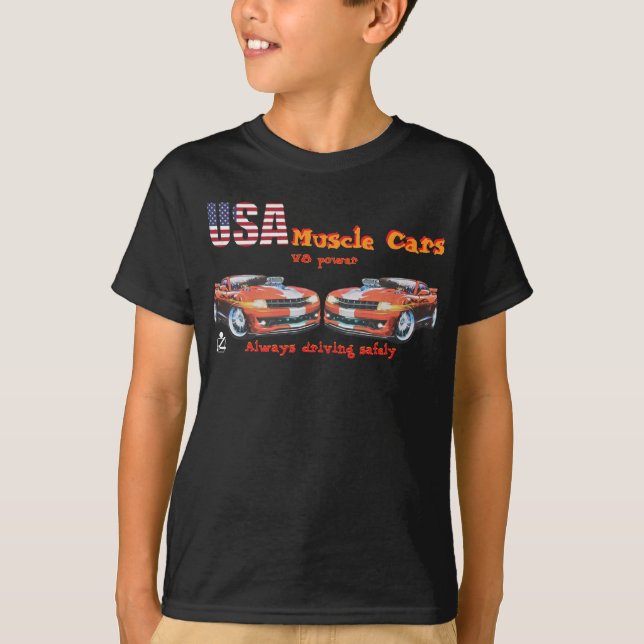T-Shirt USA voitures de muscle (Devant)