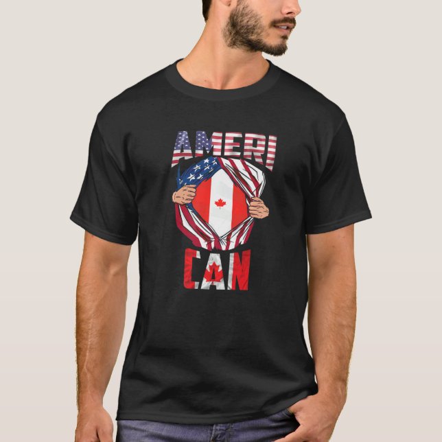 T-shirt Useh Cdn Maple Leaf Half Canadian Half American Fl (Devant)