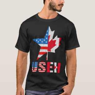 T-shirt Useh Leaf Canadian American Flag Maple Canada Usa 