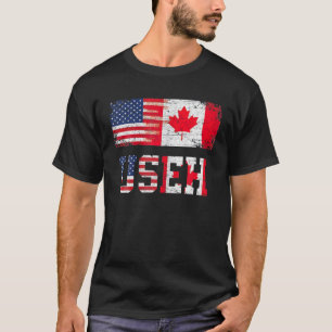 T-shirt Useh Leaf Conception du drapeau canadien américain