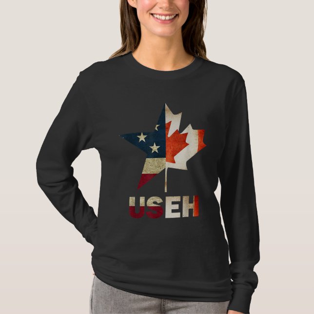 T-shirt USEH Leaf drapeau canadien américain Canada États- (Devant)