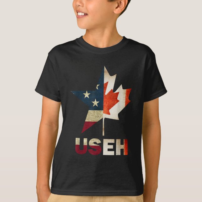 T-shirt USEH Leaf drapeau canadien américain Canada États- (Devant)