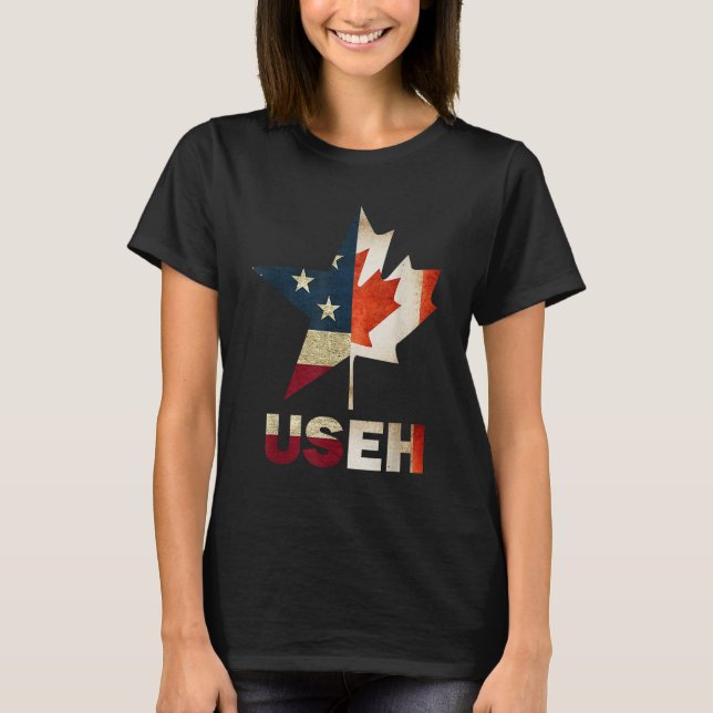T-shirt USEH Leaf drapeau canadien américain Canada États- (Devant)