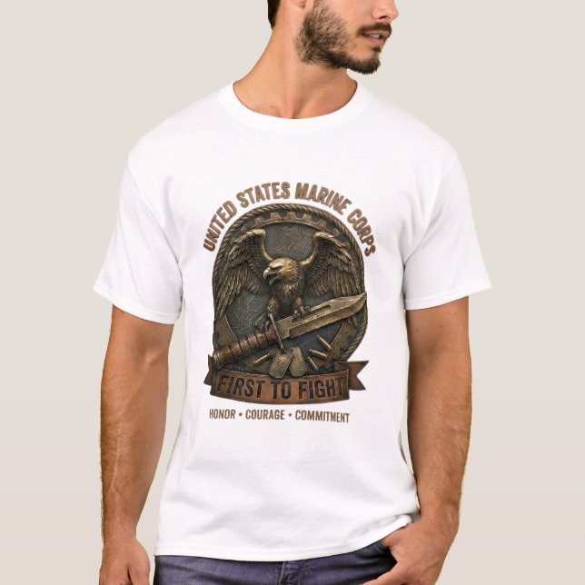 T-shirt USMC Premier à Combattre Eagle et Couteau de Comba (Devant)