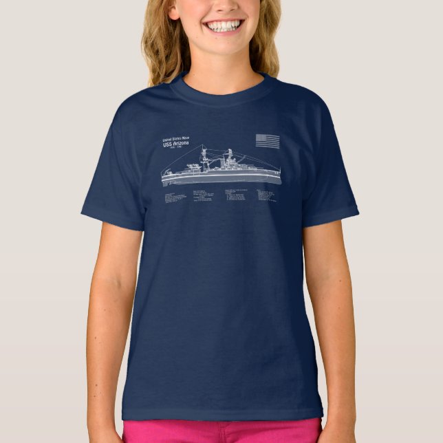 T-shirt USS Arizona - Plan de plan d'expédition ABD (Devant)
