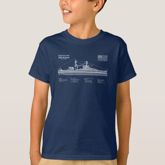 T-shirt USS Arizona - Plan de plan d'expédition ABD (Devant)
