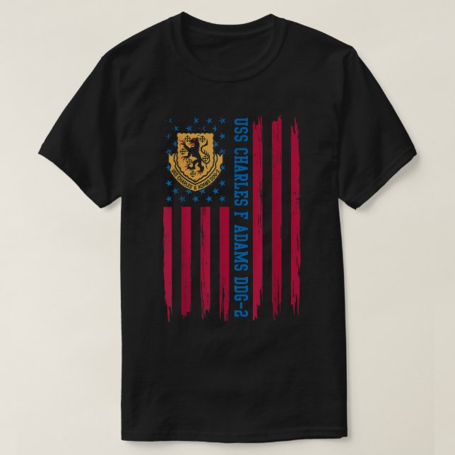 T-shirt USS Charles F Adams DDG2 États-Unis Drapeau Missil (Design devant)