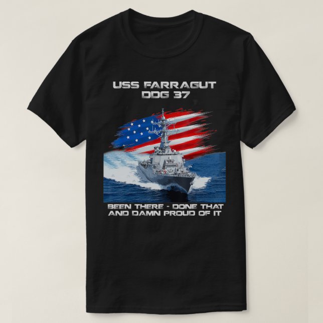 T-shirt USS Farragut DDG37 Destroyer Ship USA Flag Veteran (Design devant)