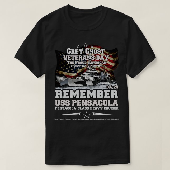 T-shirt USS Pensacola CA24 Croiseur lourd (Design devant)