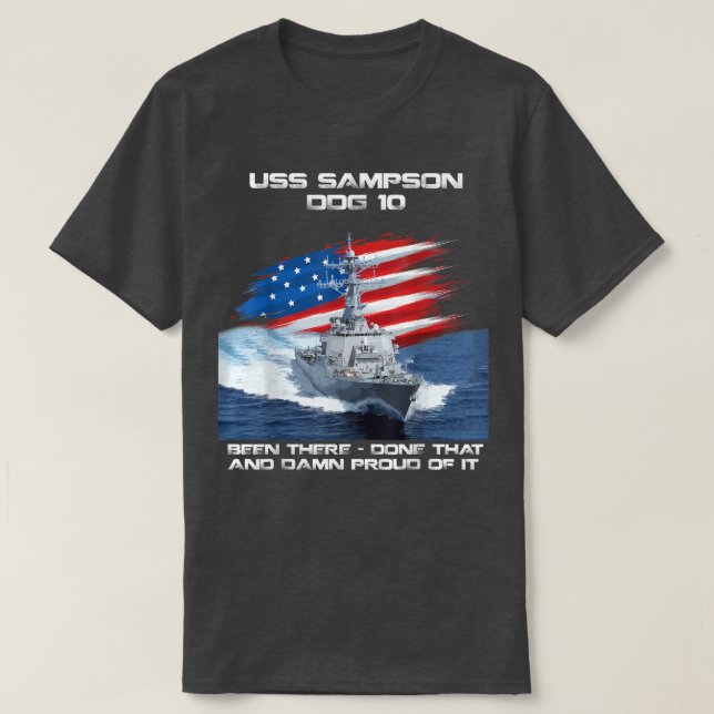 T-shirt USS Sampson DDG10 Destroyer Ship USA Drapeau Vétér (Design devant)