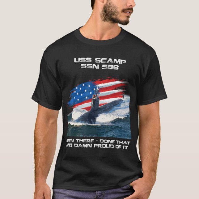 T-shirt USS Scamp SSN-588 Sous-marin américain Drapeau Vét (Devant)