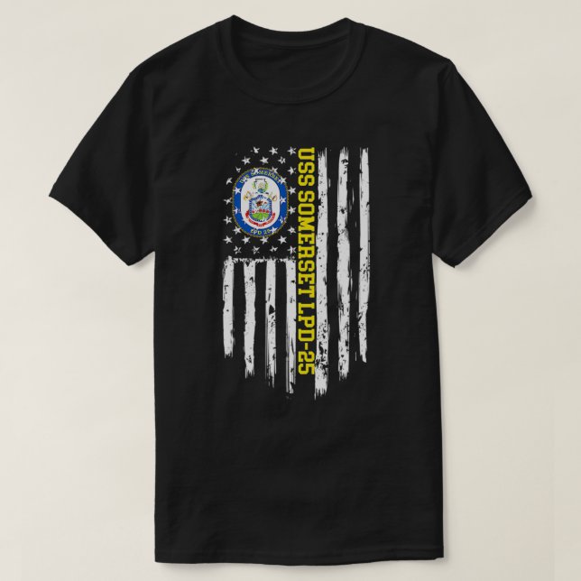T-shirt USS Somerset LPD25 American Flag  (Design devant)