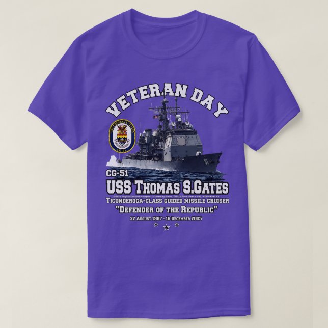 T-shirt USS Thomas S Gates CG51 Cruiser Veterans (Design devant)