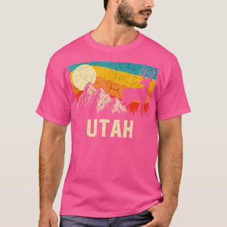 T-shirt Utah Nature Sauvage Cerf Retro Sunset Randonnée