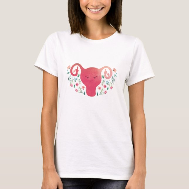 T-shirt Uterus à doigt moyen Aquarelle (Devant)