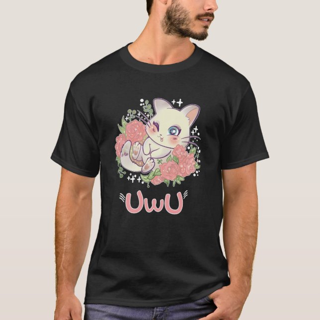 T-shirt Uwu Cat Kwaii Cute Japan Anime (Devant)