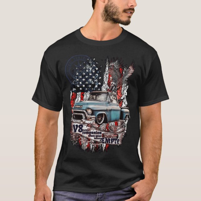 T-shirt V8 Legendary Pickup GMC 100 American drôle pig gif (Devant)