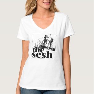 T-shirt V-cou de blanc de logo du sesh de la femme ""