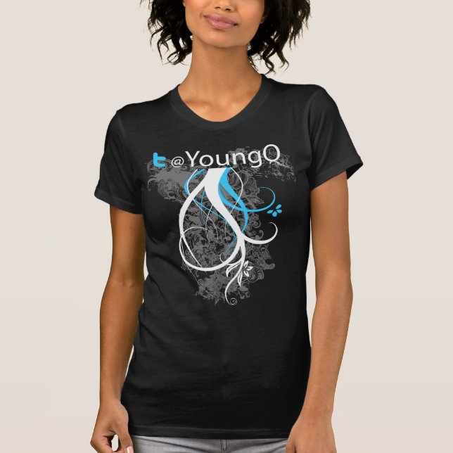 T-shirt V-Cou pur de dames de YoungQ (adapté) (Devant)