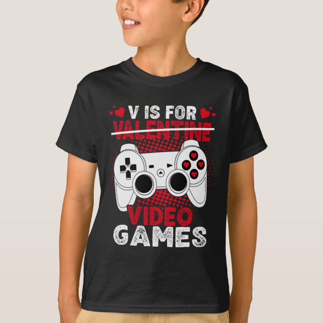 T-shirt V Est Pour Jeux Vidéos Valentines Jour Joueur Garç (Devant)