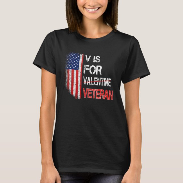 T-shirt V Is For Veteran Valentine's Day US Flag (Devant)