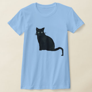 T-shirt V-neck noir pour femmes Chat