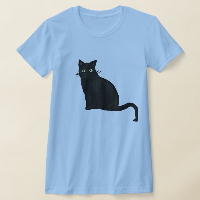 T-shirt V-neck noir pour femmes Chat (Poser)