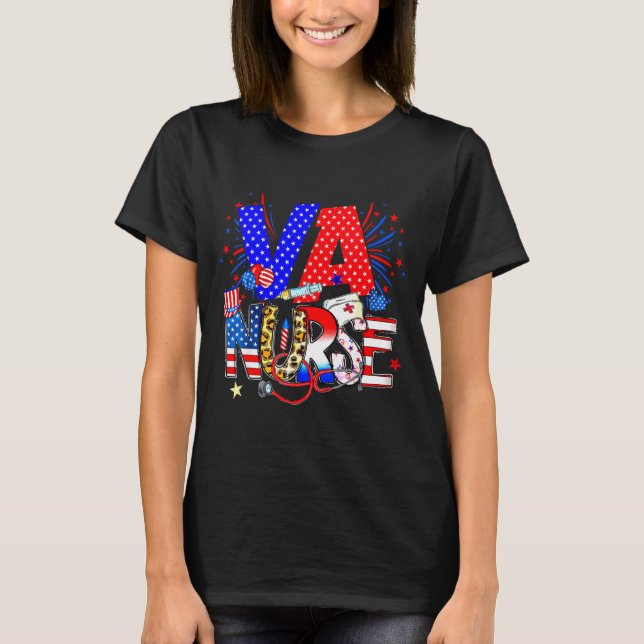 T-shirt Va Nurse 4th Of July American Flag Stethoscope  (Devant)