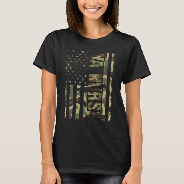 T-shirt VA Nurse Camouflage American Flag Patriotic Nurse  (Devant)