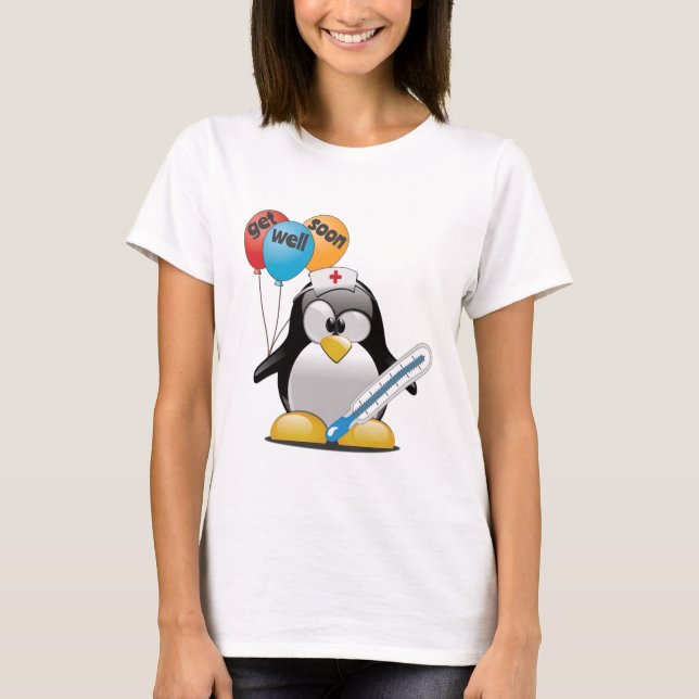 T-shirt Va-t'en bientôt. Infirmière de pingouin. (Devant)